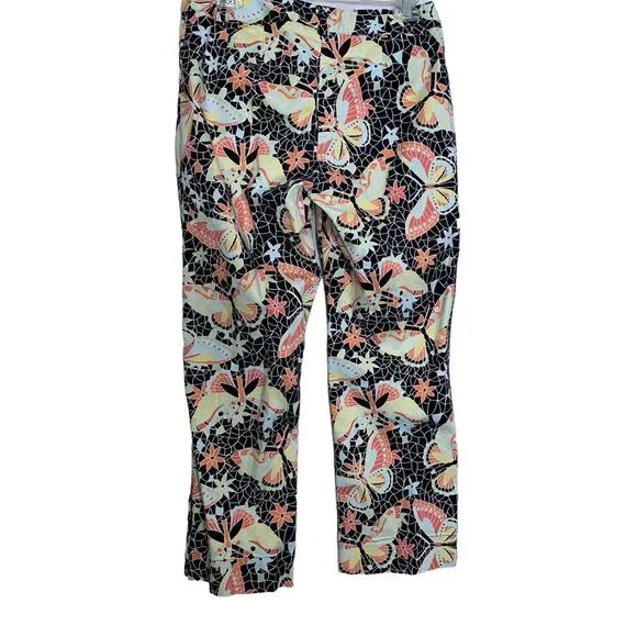Harold's Jeans Womens 8 Butterfly Floral Print Slacks Stretch Cropped Button Leg - Picture 5 of 12